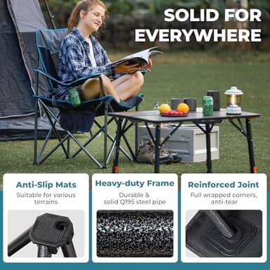 FUNDANGO Oversized Camping Chair for Adults, Heavy Duty Portable Foldable Lawn Chair with Padded Seat & Back, Lumbar Support, 4-can Cooler & Cup Holder, Carry Bag Included for Outdoor (Black) - Image 6