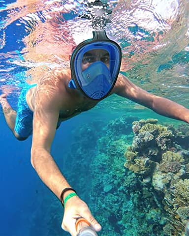 QingSong Full Face Snorkel Mask for Adults, Snorkeling Gear with Camera Mount, 180 Degree Panoramic View Snorkel Set Anti-Fog Anti-Leak - Image 2