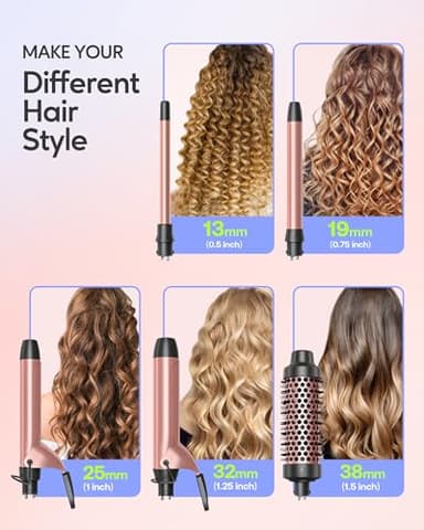 Wavytalk 5 in 1 Curling Iron,Curling Iron Set with Heated Round Brush and 4 Interchangeable Ceramic Curling Wand(0.5”-1.25"), Instant Heat Up,Dual Voltage Hair Curler - Image 2