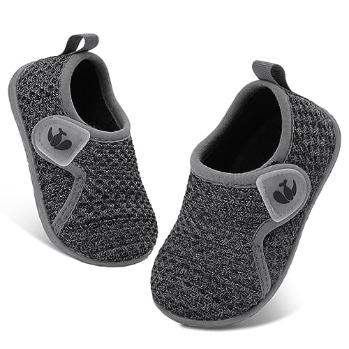 FEETCITY Baby First Walking Shoes Boys Girls Toddler Sneakers Anti-Slip Newborn Crib Shoes Dark Grey - Image 1