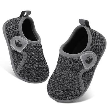 FEETCITY Baby First Walking Shoes Boys Girls Toddler Sneakers Anti-Slip Newborn Crib Shoes Dark Grey - Image 1