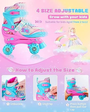 Roller Skates Kids Girls, Sportneer 4 Sizes Adjustable Roller Skates for Kids Age 5-12 with Protective Gear Set Light Up Roller Skate for Children Youth Beginners Indoor & Outdoor Use, Pink, XS - Image 3