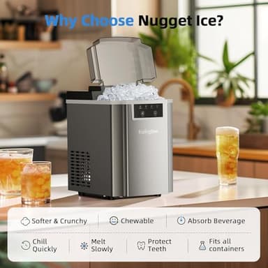 KaringBee Countertop Nugget Ice Maker – 45 lbs/Day, Fast 5-Min Chewable Pellet Ice – Self-Cleaning Sonic & Pebble Ice Machine for Home, Kitchen & Office – Premium Stainless Steel 2025 Upgraded - Image 5