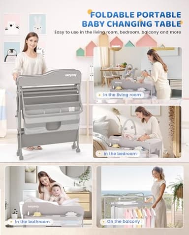 Saryocy Baby Changing Table, Versatile Folding Changing Table, Waterproof Diaper Changing Station, Adjustable Height with 2 Drawers,Baby Changing Station, Mobile Nursery for Infant and Newborn - Image 6