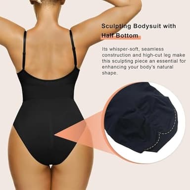 SHAPERX Women's Shapewear Bodysuit Tummy Control Body Shaper Seamless Sculpting Snatched Waist Body Suit,SZ5213-Black-S/M(One piece) - Image 2