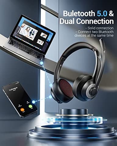 JIAMQISHI Wireless Headset with AI Noise Cancelling Microphone Bluetooth Headset - Bluetooth V5.2 Headphones with USB Dongle & Mic Mute for Computer/Laptop/PC/iPhone/Android/Cell Phones - Image 3