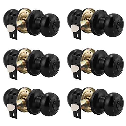 Probrico 6 Pack Round Privacy Door Knob(Thumb Turn Lock on The Inside), Keyless Doorknobs Interior/Exterior Lockset,Privacy Knobs for Bedroom/Bathroom,Black Modern Design Door Hardware - Image 1