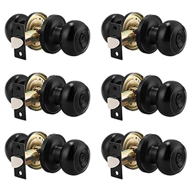 Probrico 6 Pack Round Privacy Door Knob(Thumb Turn Lock on The Inside), Keyless Doorknobs Interior/Exterior Lockset,Privacy Knobs for Bedroom/Bathroom,Black Modern Design Door Hardware - Image 1