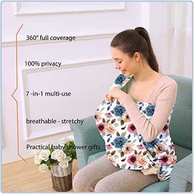 Car Seat Covers for Babies - Multi- use Nursing Carseat Canopy, Breastfeeding Covers, Baby Shower Gifts for Boys and Girls (Colourful Rose) - Image 6