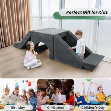 HOMFINE 16pcs Modular Kids Play Couch, Kids Toddler Couch, Child Sectional Sofa, Versatile Kid Sofa for Playroom Bedroom, Convertible Foam and Floor Cushion for Boys and Girls, Dark Grey - Image 6