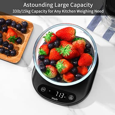 Vitafit 33lb/15kg Digital Food Scale in High Precision 0.1oz/1g, Our Own Kitchen Scale Professional Factory Since 2001, Home and Kitchen Essentials for Cooking and Baking, LED, 3*AAA Batteries, Black - Image 4