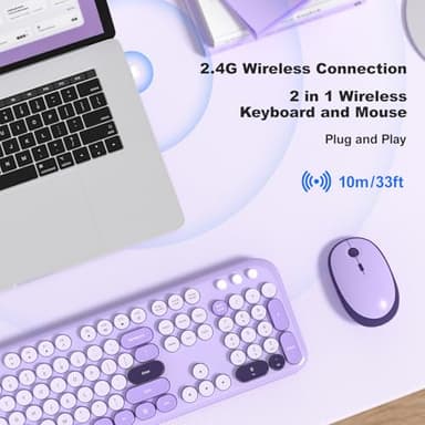 KNOWSQT Wireless Keyboard and Mouse Combo - Lovely Violet Rainbow Full-Sized Typewriter Colorful Keyboards, Round Keycap USB Plug Play Retro Cute Keyboards for Windows, Laptop, PC, Desktop, Computer - Image 2