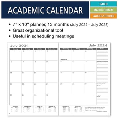 Elan Publishing Company Academic Calendar - 13 Months (July 2024 - July 2025) 7" X 10" Saddle-Stitched Dated for 2024-2025 Academic Year (Blue) - Image 2