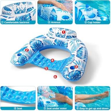 Jasonwell Pool Float with Canopy - Inflatable Pool Floaties Adult Floating Pool Chair Lounge Floats for Swimming Pool Water Chair Pool Lounger with Cup Holders Pool Toy Party Floaty for Adults - Image 9