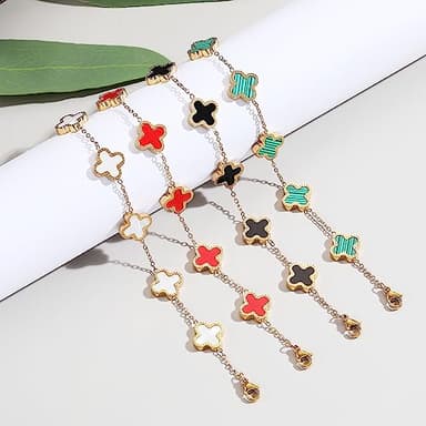 TICVRSS 18K Gold Plated Clover Lucky Bracelet for Women Four leaf Bracelets Cute Colorful Bracelets Trendy Jewelry Gifts for Women (Mixed) - Image 5