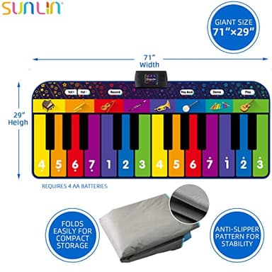 SUNLIN 6 ft. Floor Piano Mat for Kids & Toddlers, Giant Piano Mat, 24 Keys, 10 Built in Songs, 8 Instrument Sounds, Record & Playback, Song Booklet, Musical Toy Gift for Boys & Girls Age 3 4 5 6 7 8 9 - Image 5