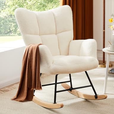 Sweetcrispy Rocking Chair Nursery, Teddy Upholstered Glider Rocker with High Backrest, Reading Chair Modern Rocking Accent Chairs Glider Recliner for Living Room, Nursery, Bedroom - Image 1