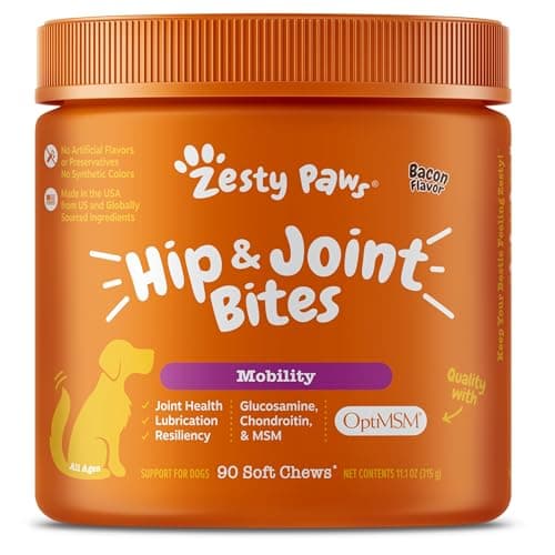 Zesty Paws Hip and Joint for Dogs, Glucosamine for Dogs Hip and Joint Supplement with Chondroitin, MSM, Vitamins C & E - Bacon, 90 Count - Image 1