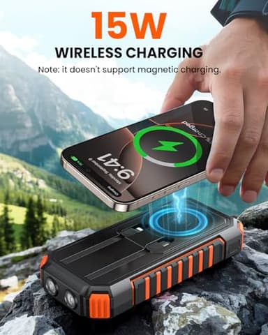 Riapow Solar Charger Power Bank: 27000mAh Wireless Portable Charger Built-in Cables - 22.5W Fast Charging Battery Bank with USB C - PD QC3.0 External Battery Pack for Phone - 2 Flashlights for Outdoor - Image 6