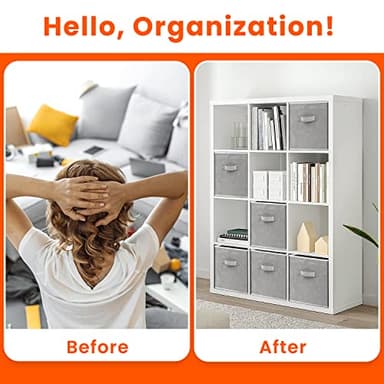 Criusia Heavy Duty Fabric Storage Cubes, Collapsible Storage Organizer Bins for Shelves Closet, Baskets for Clothes, Blankets, Toys, Grey, 11 inches, 8 Pack - Image 4