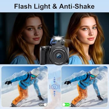 4K Digital Cameras for Photography, 12X Optical Zoom 72MP Vlogging Camera for YouTube with 270°Flip Screen, Autofocus & Anti-Shake Cameras, Wi-Fi & App-Controlled 4K Camera, 2 Batteries, 32GB SD Card - Image 4