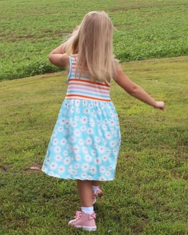 Vieille Summer Sleeveless Dress for Girls Cute Sky Daisy Print Casual Dresses Blue Flower One Piece Outfits with Pockets Size 3-4 Years - Image 4