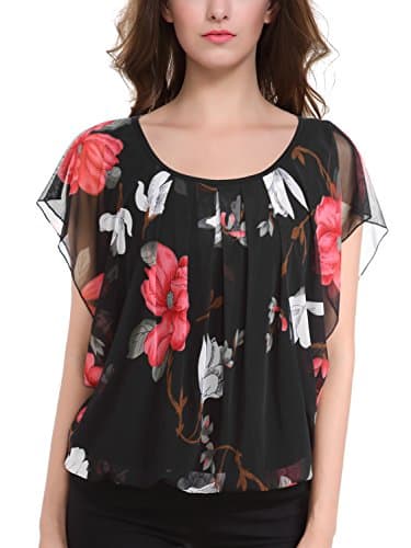 BAISHENGGT Plus Size Tops for Women, Women's Flared Short Sleeve Mesh Top 3X-Large Black - Image 1