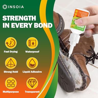 INSOIA Clear Super Glue for Shoe Repair, 20g, Waterproof, Strong, Quick Fix, Bonding Shoe Sole, Boots, Sandals, Sneakers, Leather & Footwear Items - Image 2