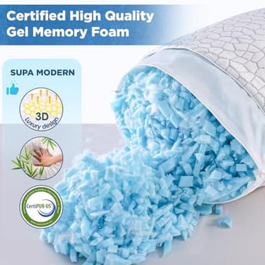 SUPA MODERN Cooling Pillows Queen Size Set of 2, Shredded Memory Foam Pillows for Sleeping 2 Pack, Adjustable Firm Bed Pillow for Side Back Stomach Sleepers, Cool Luxury Gel Pillow for Neck Support - Image 3