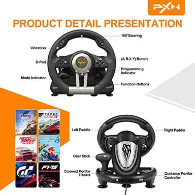 PXN Racing Wheel - Gaming Steering Wheel for PC, V3II 180 Degree Driving Wheel Volante PC Universal Usb Car Racing with Pedal for PS4, PC, PS3,Xbox Series X|S, Xbox One - Image 6