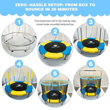 Trampoline for Kids, 5FT Adjustable for Toddler, Indoor/Outdoor Baby Trampoline with Enclosure Net, No-Gap Safe Design, Gifts for Boys & Girls (Yellow&Blue) - Image 6