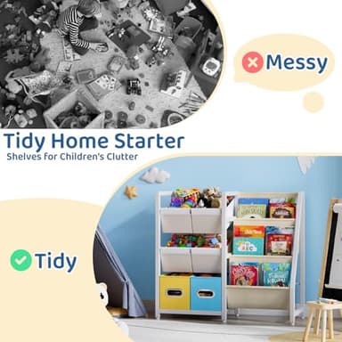 LATIBELL Kids Bookshelf Toy Storage Organizer - Book Shelf for Kid Rooms, 6 Toy Bins for Kid Organizer and 3 Sling Kids Bookcase, Toddler Baby Montessori Nursery Bookshelf Childrens Book Rack Display - Image 4