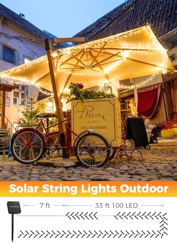 Minetom Solar String Lights Outdoor Waterproof- 40 FT 100 LED Solar Powered String Lights with 8 Lighting Modes, IP65 Waterproof Solar Christmas Lights for Outdoor Outside Tree Party Decor, Warm White - Image 5