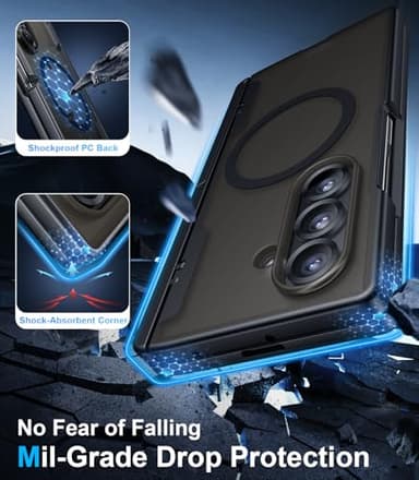 Temdan Magnetic for Samsung Galaxy Z Fold 7 Case,[Compatible with MagSafe][Built-in HD Screen Protector&Invisible Kickstand][Hinge Protection]Translucent Matte Shockproof Phone Case for Z Fold 7,Black - Image 4