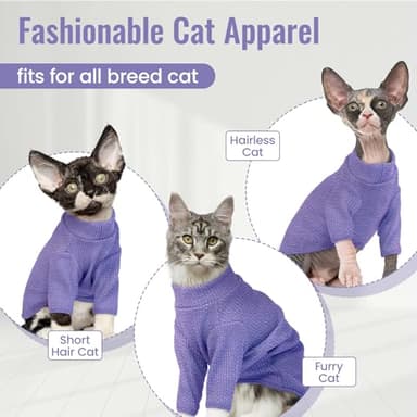 DENTRUN Sphynx Hairless Cats Shirt Pullover Kitten T-Shirts, Breathable Cat Wear Turtleneck Sweater Adorable Cat's Clothes Vest Pajamas Jumpsuit - Image 2