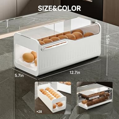UFORU Egg Holder for Fridge, Rolling Egg Dispenser for Refrigerator, Plastic Automatic Container Rack for Egg Organizer for 28 Counts - Image 3