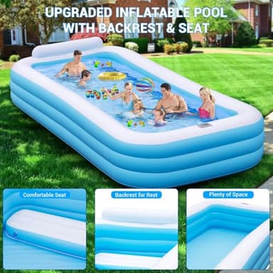 Large Inflatable Pool with Lights - 145'' X 74'' X 22'', Thickened Blow Up Pool with Seats & Backrest for Adults, 7 Color Big Swimming Pool for Family Water Party Backyard Summer - Image 2