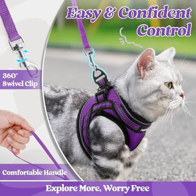 rabbitgoo Cat Harness and Leash Set for Walking Escape Proof, Adjustable Soft Kittens Vest with Reflective Strip for Cats, Comfortable Outdoor Vest, Purple, S - Image 6