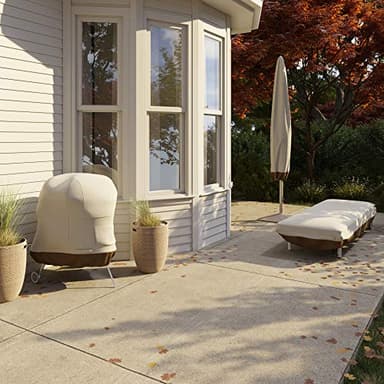 Amazon Basics Outdoor Patio Umbrella Cover, Waterproof, Anti-UV, Durable, Beige/White, 7" x 23" x 76" - Image 6