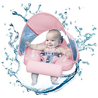 Mambobaby Baby Swim Float with Canopy & Tail Infant Pool Float Non-Inflatable Toddler Swim Float with Skin-Friendly Material for 3-24 Months Baby Boys Grils Elephant Pink - Image 9