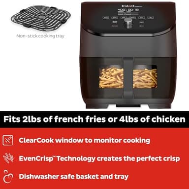 Instant Pot Vortex Plus 6QT ClearCook Air Fryer, Clear Windows, Custom Program Options, 6-in-1 Functions, Crisps, Broils, Roasts, Dehydrates, Bakes, Reheats, from the Makers of Instant Pot, Black - Image 2