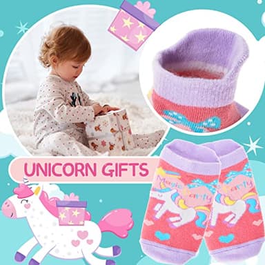 Welwoos Baby Girls Toddlers Grips Socks Kids Non Slip Anti Skid Ankle Unicorn Gift Cotton No Show Socks with Grippers 9 Pairs (Rainbow Unicorn, 3-5 Y) - Image 3