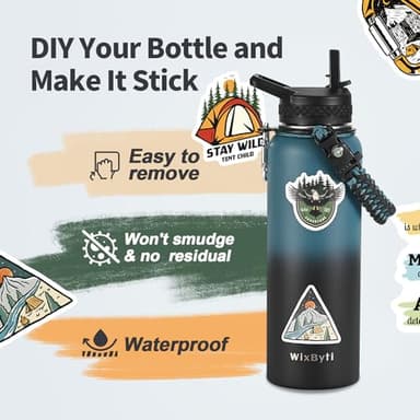 WixByti 40 oz Insulated Water Bottle with Straw (Cold for 48 Hrs), Stainless Steel Triple Wall Vacuum Sports Water Jug, Leakproof Hydro Cup Flask with Paracord Handle & Straw Spout Lids & DIY Stickers - Image 5