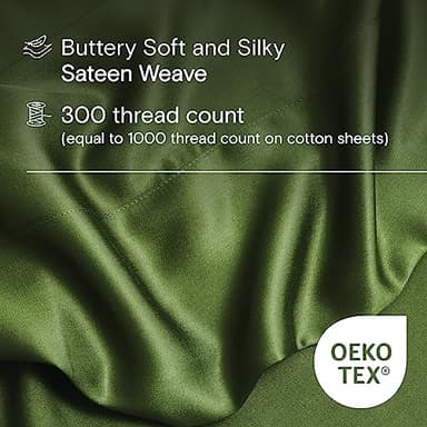 DOZ Sheet Set, 100% Viscose derived from Bamboo, Organically Grown, Buttery Soft, Cooling Sheets, High GSM, Deep Pockets - 3 Piece - 2 Pillowcases 1 Fitted Sheet (Forest, King) - Image 3