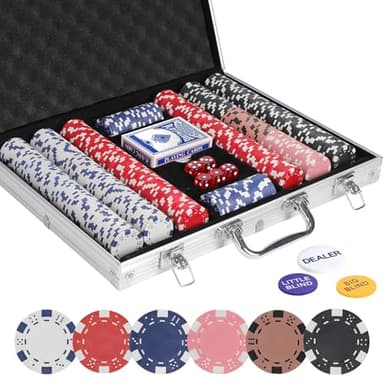 LUOBAO 500Pcs Poker Chips Set for Texas Holdem,Blackjack, Tournaments with Aluminum Case,2 Decks of Cards, Dealer, Small Blind, Big Blind Buttons and 5 Dice,11.5 Gram - Image 1