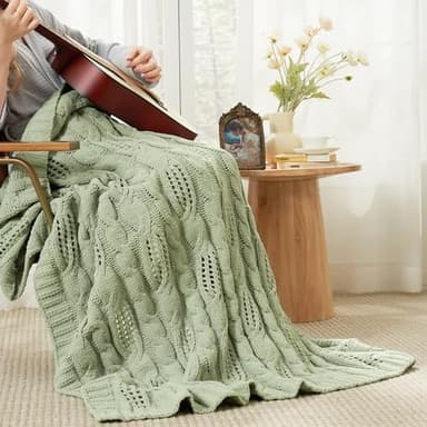 Amélie Home Chunky Knit Throw Blanket, Dual-Sided Soft Chenille Breathable Cable Knitted Blanket for Couch, Farmhouse Decorative Throw for Sofa & Chair, 50"x60", Sage Green - Image 4