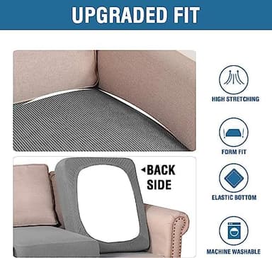 H.VERSAILTEX Super Stretch Individual Seat Cushion Covers - Sofa & Couch Cushion Slipcover Sets - Thick Jacquard Textured Twill Fabric (3 Piece XL, Dove - Image 8