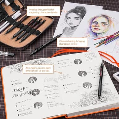 Nicpro 33PCS Black Metal Mechanical Pencil Set in Leather Case, Art Drafting Pencil 0.3, 0.5, 0.7, 0.9 mm, 2mm Lead Holders for Sketching Drawing with 18 Tube (6B 4B 2B HB 2H 4H Colors) Lead Refills - Image 6