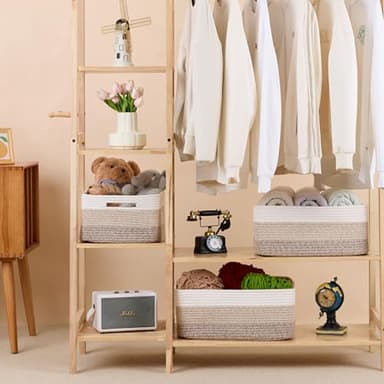 MiniArk Large Storage Baskets for Shelves, Closet Organizers Bins for Clothes Blanket Towels, Baby Nursery, Toy Baskets Box, Woven Rope Baskets, 17 x 13 x 7.5”, 2 Packs Gradient Brown - Image 2