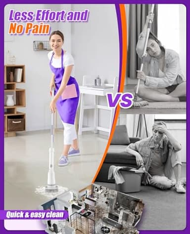 NBONEBS Electric Spin Scrubber, Cordless Shower Scrubber Rotary Floor Brushes & Pad Drivers with 6 Brush Heads - 2H Dual Speed, IPX7 Waterproof Extension Handle for Bathroom Tile Car Cleaning (White) - Image 3